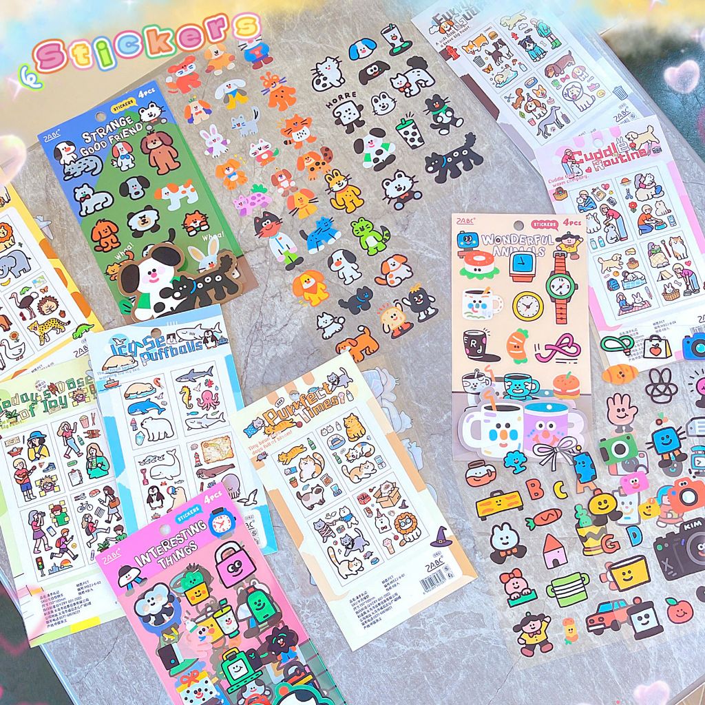 ** Set 4 sticker cún mèo/đồ vật 3D