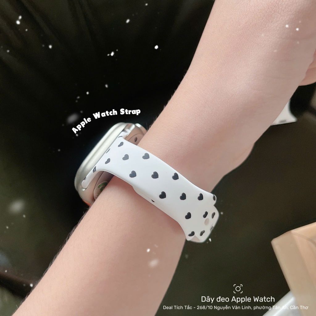 ** Dây Apple Watch silicon trắng nhiều tim size 38/40/41