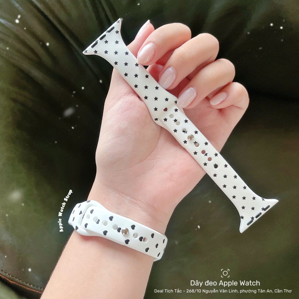 ** Dây Apple Watch silicon trắng nhiều ngôi sao size 38/40/41