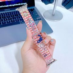 ** Dây Apple Watch nhựa sọc đỏ gấu và nơ size 38/40/41