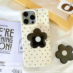 ** Ốp iPhone 16 Pro Max dẻo nền be chấm bi kèm pop hoa