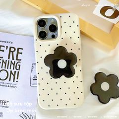** Ốp iPhone 15 Pro Max dẻo nền be chấm bi kèm pop hoa