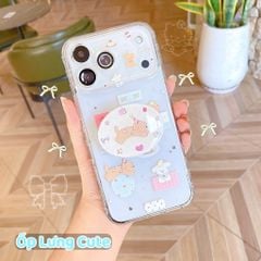 ** Ốp iPhone 17 Pro Max lưng trong viền tim 3 cún kèm pop cún nâu