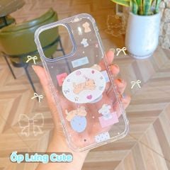 ** Ốp iPhone 16 Pro Max lưng trong viền tim 3 cún kèm pop cún nâu