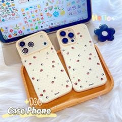 ** Ốp iPhone 17 Pro Max dẻo nền kem chấm bi in quả dâu