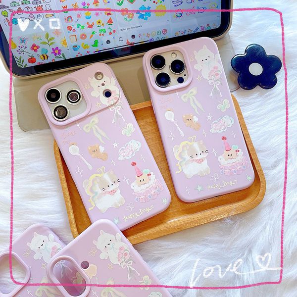 ** Ốp iPhone 17 Pro Max dẻo hồng in mèo và cừu Happy day