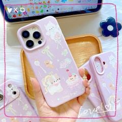 ** Ốp iPhone 16 Pro dẻo hồng in mèo và cừu Happy day