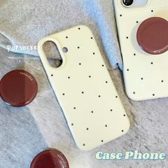 ** Ốp iPhone 17 dẻo nền vàng chấm bi kèm pop tròn nâu