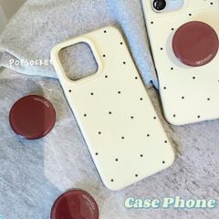 ** Ốp iPhone 16 Pro dẻo nền vàng chấm bi kèm pop tròn nâu