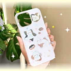 Ốp iPhone 14 nền hồng 4 mèo trắng