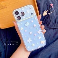 ** Ốp iPhone 17 Pro dẻo trong viền tim bướm và hoa