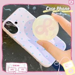 ** Ốp iPhone 16 6.1 dẻo hồng chấm bi xanh kèm pop tròn