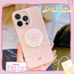 ** Ốp iPhone 12 Pro Max/13 Pro Max dẻo hồng chấm bi xanh kèm pop tròn