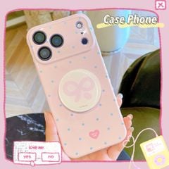 ** Ốp iPhone 17 Pro Max dẻo hồng chấm bi xanh kèm pop tròn