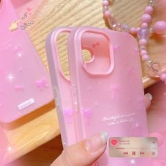 Ốp iPhone 15 Pro Max 2 lớp nhiều nơ hồng