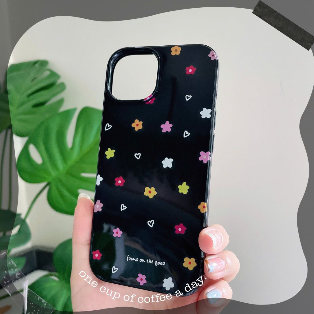 Ốp iPhone 15 Pro Max dẻo đen hoa nhí nhiều màu