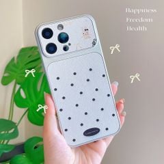 ** Ốp iPhone 14 Pro vân da chấm bi đen nền trắng