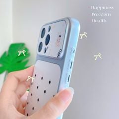 ** Ốp iPhone 14 Pro vân da chấm bi đen nền trắng