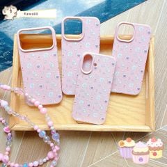 Ốp iPhone 16 6.1 vân sần cún trắng và mèo vàng nền hồng