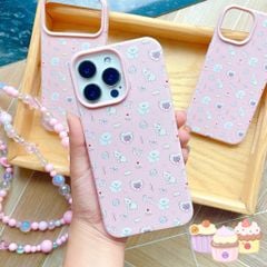 Ốp iPhone 16 Pro Max vân sần cún trắng và mèo vàng nền hồng