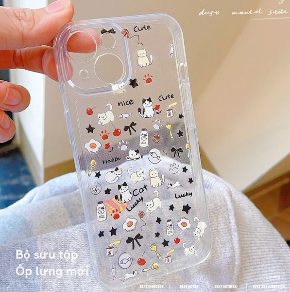 Ốp iPhone 13 6.1 dẻo trong nhiều mèo Lucky Cat