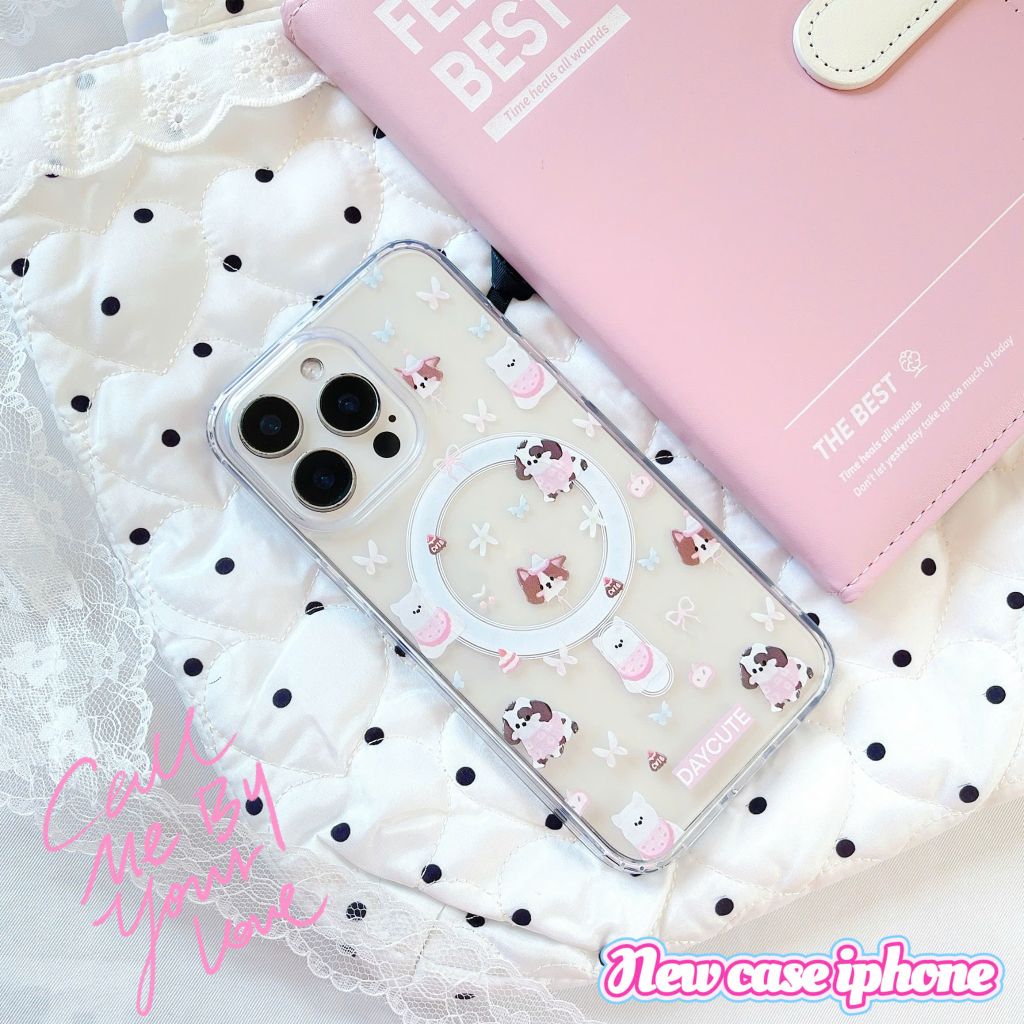 ** Ốp iPhone 13 Pro Max trong cứng magsafe cún Puppy yếm hồng