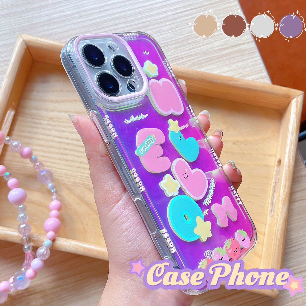 ** Ốp iPhone 13 Pro Max nhám hồng in chữ cái HELLO viền Happy