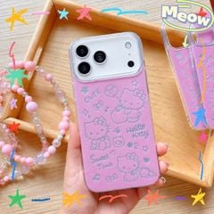 Ốp iPhone 17 Pro Max lưng cứng Hello Kitty hồng