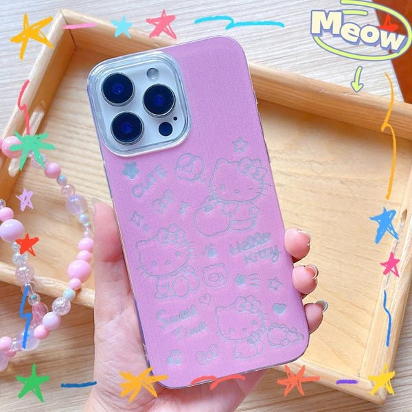 Ốp iPhone 14 Pro Max lưng cứng Hello Kitty hồng