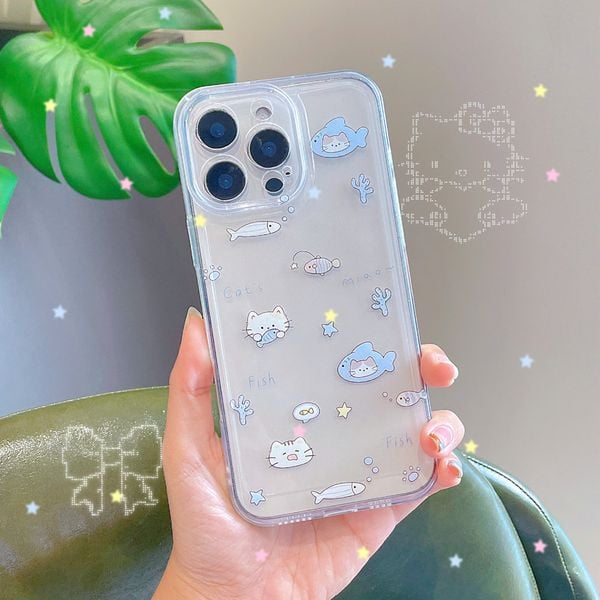 Ốp iPhone 11 Pro Max dẻo trong mèo và cá