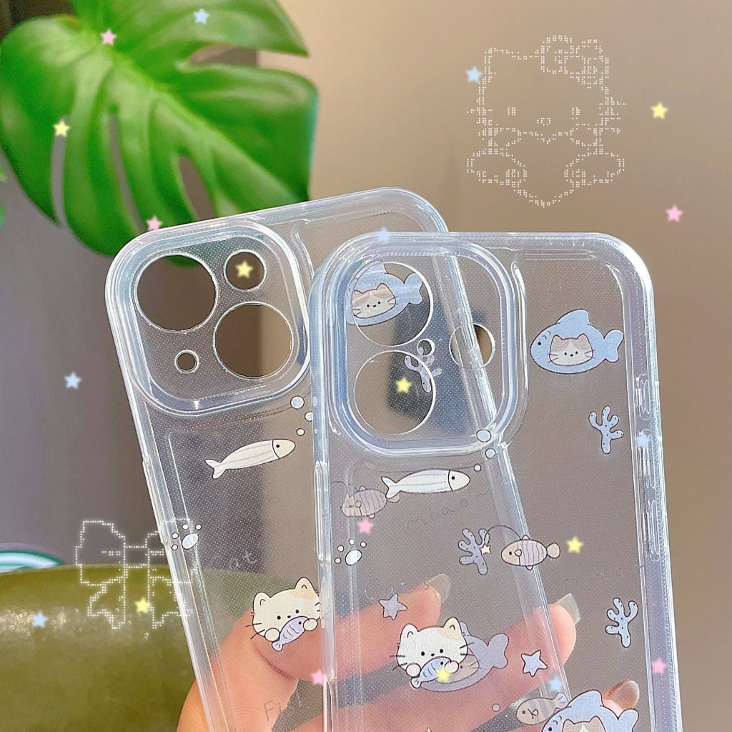 Ốp iPhone 12 6.1 dẻo trong mèo và cá