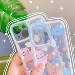 Ốp iPhone 16 Plus dẻo trong gấu nâu đội nón xanh