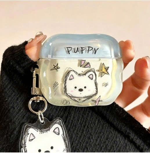 ** Case Airpods Pro 3 cún Puppy nắp xanh nền vàng