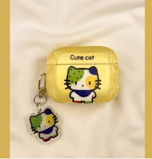 ** Case Airpods 4 Cute Cat mèo tam thể nền vàng