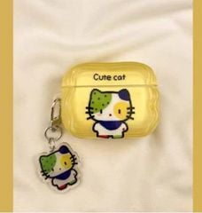 ** Case Airpods Pro Cute Cat mèo tam thể nền vàng