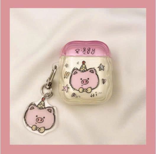 ** Case Airpods Pro mặt heo hồng Piggy nắp hồng