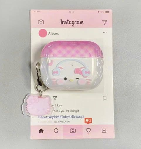 ** Case Airpods Pro 3 mặt Kitty đeo tai nghe nắp hồng
