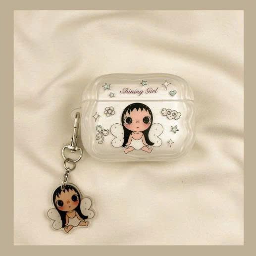 ** Case Airpods Pro Shining Girl cô bé mắt to đeo cánh bướm