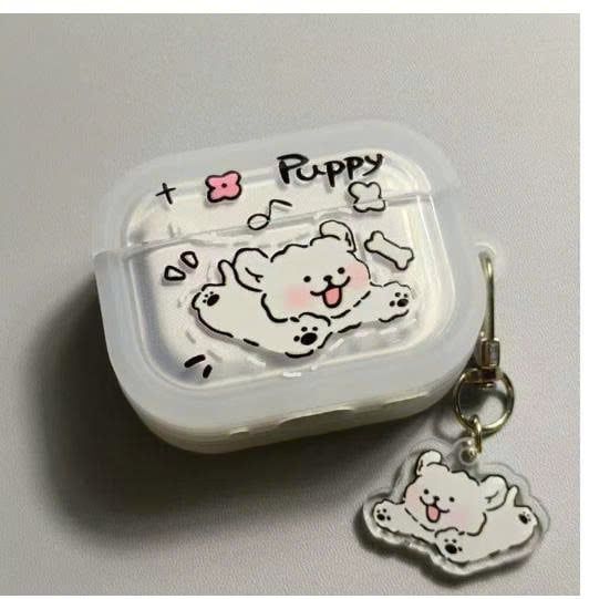 ** Case Airpods Pro 3 cún Puppy bay và xương trắng