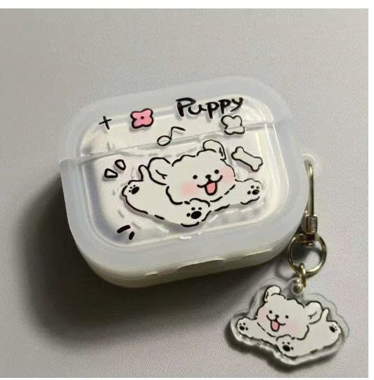 ** Case Airpods Pro 2 cún Puppy bay và xương trắng