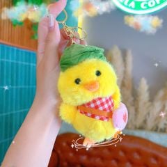 ** Móc khóa bông vịt vàng đội mũ sen đeo túi