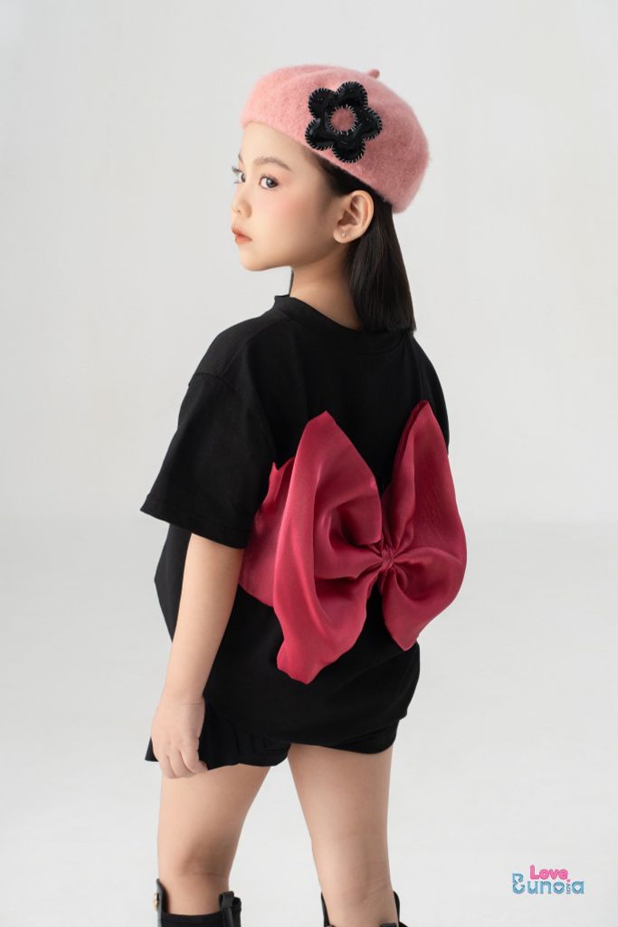 LE07 - Áo phông gắn nơ to bản cho bé gái