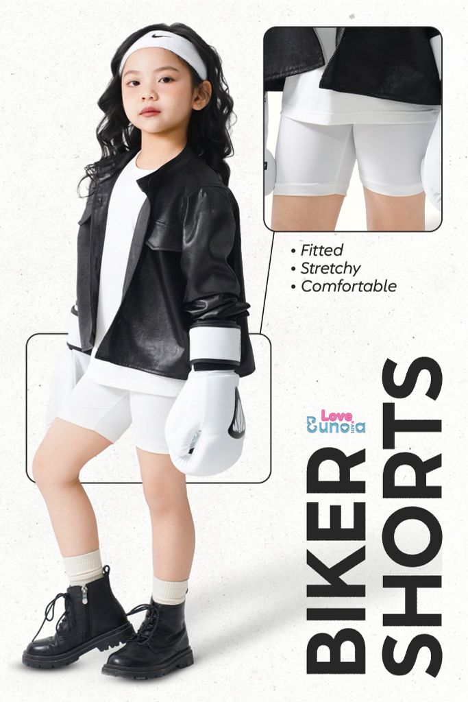 LE09 - Quần biker shorts trắng dáng ngắn cho bé gá