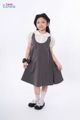 LE107/108 - Set bộ Áo sơ mi tay bồng kèm Váy chữ A chấm bi
