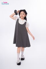 LE107/108 - Set bộ Áo sơ mi tay bồng kèm Váy chữ A chấm bi