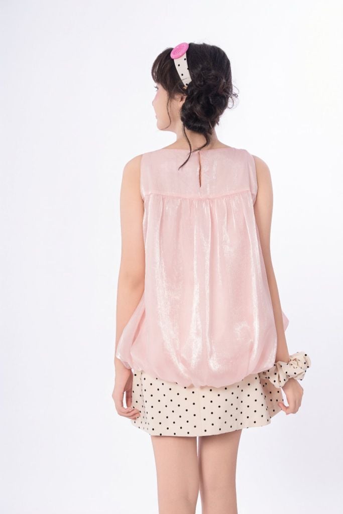 LE097/098 - Set bộ Áo bí Organza nơ mix cùng chân váy chấm bi