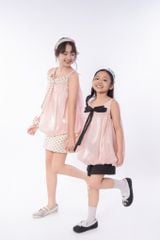LE097/098 - Set bộ Áo bí Organza nơ mix cùng chân váy chấm bi