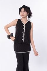 LE105/106 - Set bộ Gile mix cùng Quần váy ống loe vải chấm bi