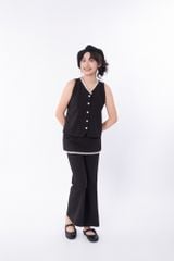 LE105/106 - Set bộ Gile mix cùng Quần váy ống loe vải chấm bi