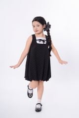 LE104 - Đầm Váy bí vải chấm bi phối nơ thủ công